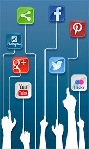 social media icons with fingers pointing up to them