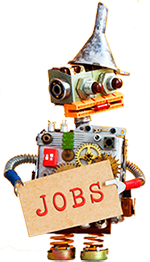 robot holding a Job's sign