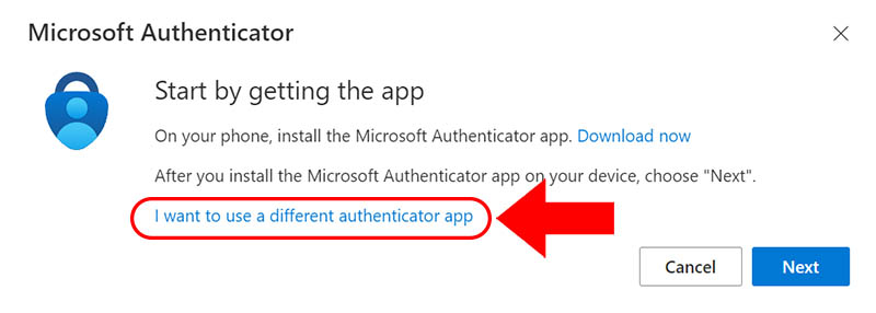 MS Authenticator: Selecting a different app