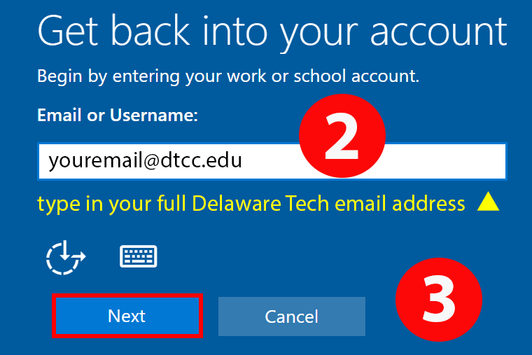 Enter your full Delaware Tech email then select "Next."