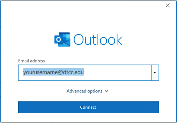 Outlook login screen